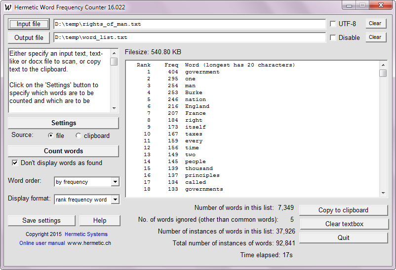 Hermetic Word Frequency Counter